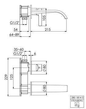 STEINBERG 280 umývadlová podomietková batéria, chróm 280 1814 3 Technický nákres
