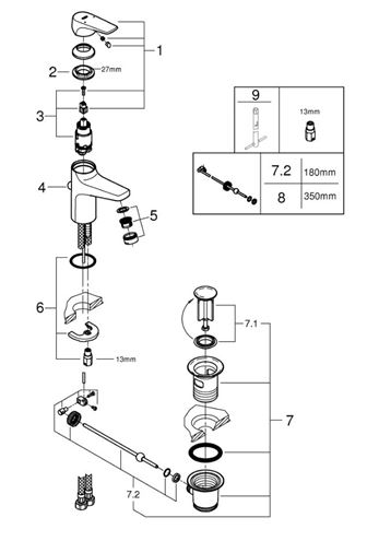 GROHE BAUFLOW umývadlová stojanková batéria, s odtokovou súpravou, chróm 23751000 Obrázek - fotka