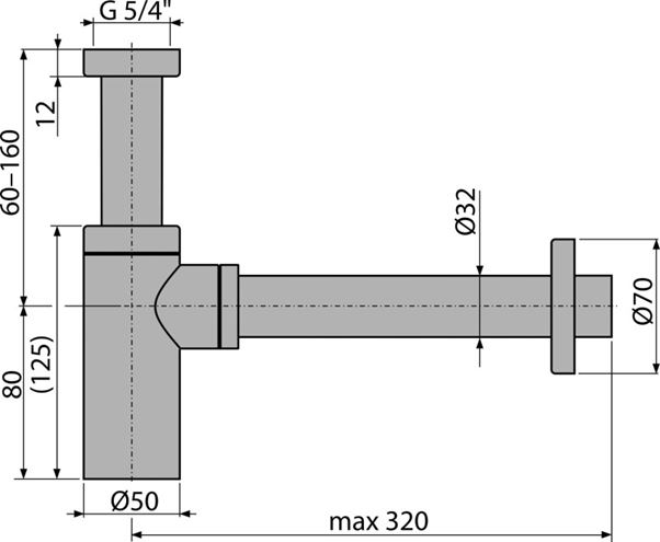 ALCA designový sifón k umývadlu DN32, s prevlečnou maticou 5/4, antický bronz A400ANTIC Technický nákres