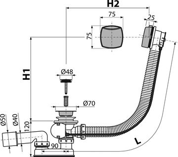 ALCA vaňový sifón 100 cm, bovden, chróm A51CR-100 Technický nákres