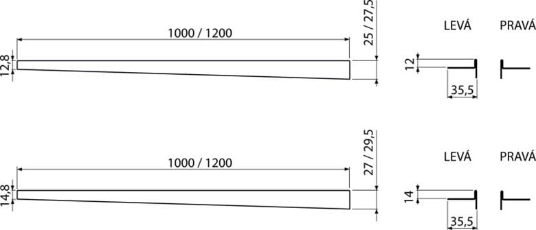 ALCA APZ901M lišta 1200x12mm, pre spádovanú podlahu, ľavá, nerez mat APZ901M/1200 Technický nákres