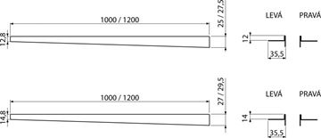 ALCA APZ901M lišta 1200x12mm, pre spádovanú podlahu, ľavá, nerez mat APZ901M/1200 Technický nákres