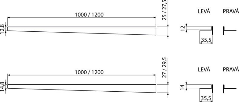 ALCA APZ903M lišta 1200x14mm, pre spádovanú podlahu, ľavá, nerez mat APZ903M/1200 Technický nákres