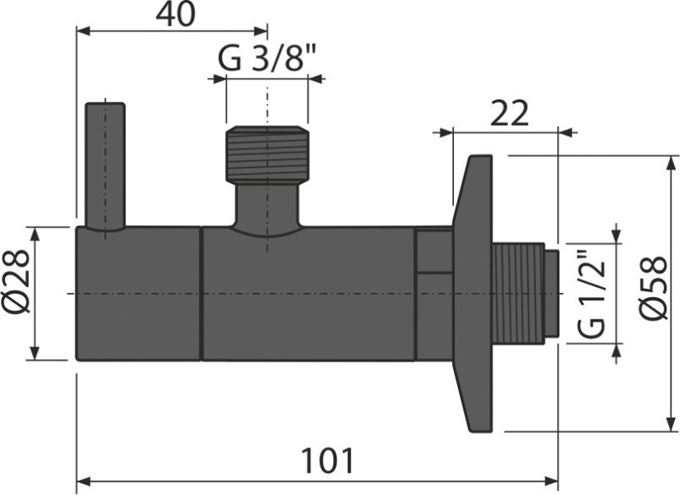 ALCA rohový ventil 1/2"x3/8", s filtrom, matná čierna ARV001-BLACK Technický nákres