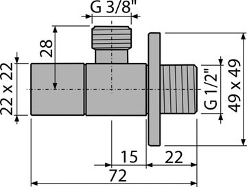 ALCA rohový ventil, 1/2“x3/8“, chróm ARV002 Technický nákres