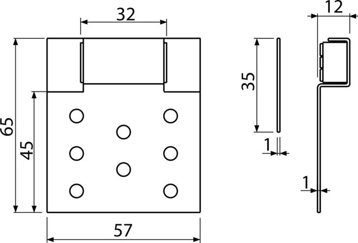 ALCA AVD005 vaňové dvierka 65x57mm magnetické, pod obklady, nerez AVD005 Technický nákres