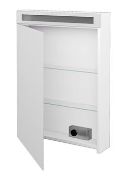 DŘEVOJAS AIR GAOE 60 zrkadlová skrinka 60x82x13,8 cm, osvetlenie, s vypínačom a el. zásuvkou, pánty vľavo, lamino, lesklá biela 69257 Obrázek - fotka