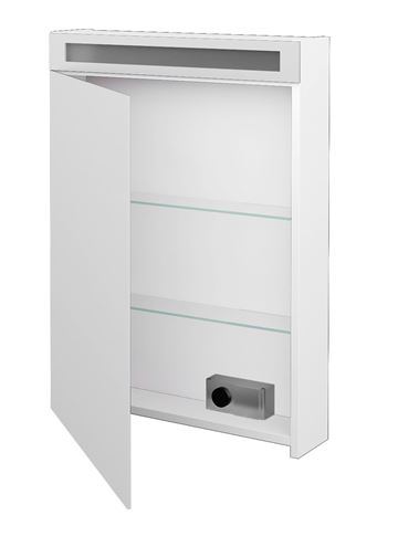 DŘEVOJAS AIR GAOE 60 zrkadlová skrinka 60x82x13,8 cm, osvetlenie, s vypínačom a el. zásuvkou, pánty vľavo, lamino, lesklá biela 69257 Obrázek - fotka