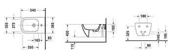 DURAVIT HAPPY D.2 závesný bidet, WonderGliss 22581500001 Technický nákres