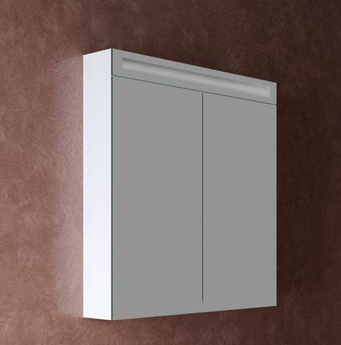 DŘEVOJAS AIR GA2OE 80 zrkadlová skrinka 80x82x13,8 cm, osvetlenie, s vypínačom a el. zásuvkou, lamino, lesklá biela 69295 Obrázek - fotka