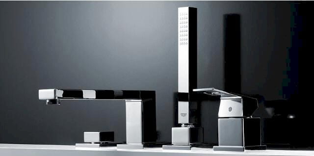 GROHE EUROCUBE batéria na okraj vane, 4-otvorová, s prepínačom, so sprchovou súpravou, chróm 19897001 Obrázek - fotka