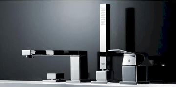 GROHE EUROCUBE batéria na okraj vane, 4-otvorová, s prepínačom, so sprchovou súpravou, chróm 19897001 Obrázek - fotka