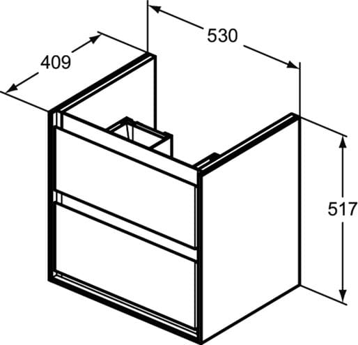 IDEAL STANDARD CONNECT AIR skrinka pod umývadlo 53x40,9x51,7 cm, 2 zásuvky, matná biela/lesklá biela E1606B2 Technický nákres
