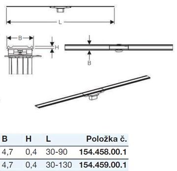 GEBERIT CLEANLINE 60 vrchná sada sprchového žľabu 300-900 mm, skracovateľný, do priestoru aj k stene, nerez oceľ 154.458.00.1 Technický nákres