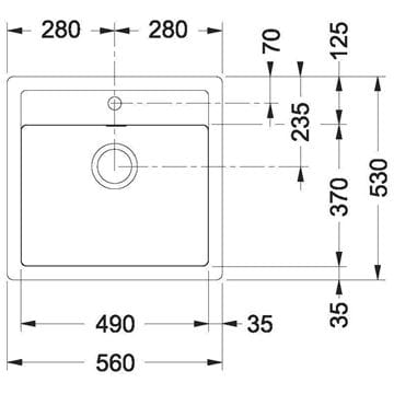FRANKE SIRIUS SID 610 tectonitový drez 560x530 mm, otvor pre batériu, čierna 114.0264.011 Technický nákres