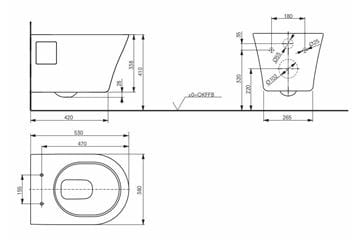TOTO ES závesné WC, Rimless splachovanie CW797 Technický nákres