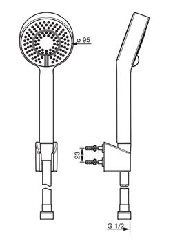 HANSA BASICJET sprchová súprava 3-dielna, ručná sprcha pr. 95 mm, 3 prúdy, hadica, držiak, Eco, matná čierna 4468013333 Technický nákres