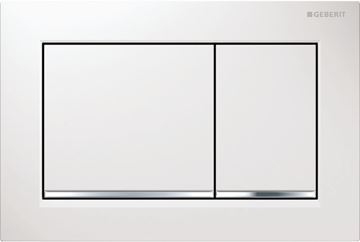 GEBERIT OMEGA 20 SQUARE ovládacie tlačidlo pre dve splachovania, plast, biela/lesklý chróm