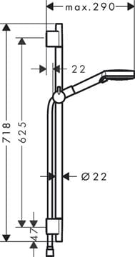 HANSGROHE VERNIS BLEND 100 VARIO 2JET sprchová súprava 3-dielna, ručná sprcha pr. 100 mm, 2 prúdy, tyč, hadica, matná čierna 26422670 Technický nákres