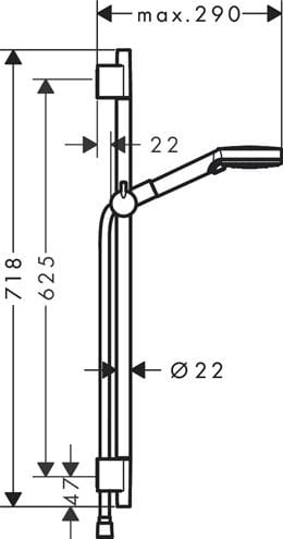 HANSGROHE VERNIS BLEND 100 VARIO 2JET sprchová súprava 3-dielna, ručná sprcha pr. 100 mm, 2 prúdy, tyč, hadica, matná čierna 26422670 Technický nákres