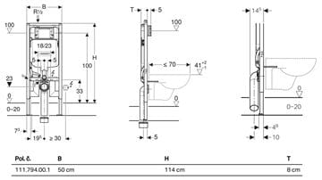GEBERIT DUOFIX montážny prvok pre WC 112 cm, so splachovacou nádržkou Sigma 8 cm 111.794.00.1 Technický nákres