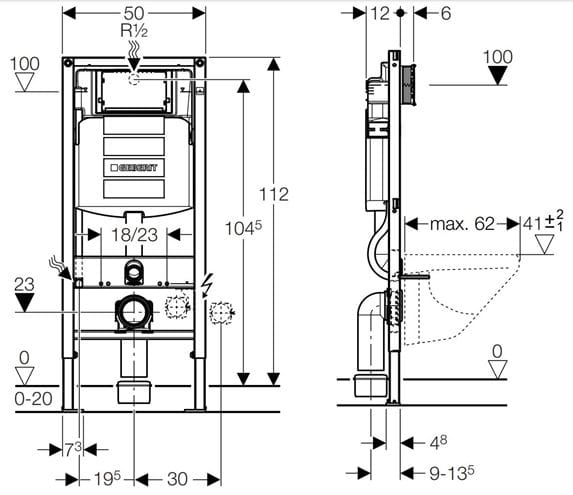 CONCEPT DUOFIX montážny prvok pre WC 112 cm, so splachovacou nádržkou Sigma 12 cm 111.319.00.5 Technický nákres