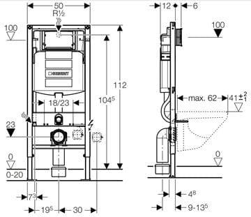 CONCEPT DUOFIX montážny prvok pre WC 112 cm, so splachovacou nádržkou Sigma 12 cm 111.319.00.5 Technický nákres
