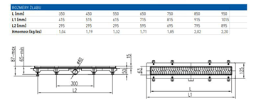 EASY sprchový žľab 650 mm, do priestoru, bočný odtok D 40, rošt HARMONY, plast/nerez oceľ, čierna EPZ20-PPB-650 Technický nákres