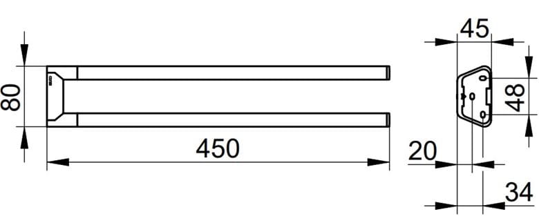 KEUCO REVA držiak uterákov 450 mm, dvojramenný, chróm 12818010000 Technický nákres