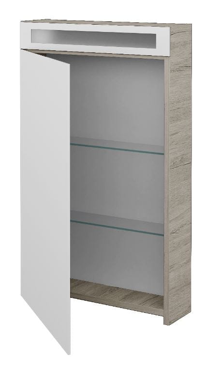DŘEVOJAS MAX GAO 50 zrkadlová skrinka 50x82x13,8 cm, osvetlenie, pánty vľavo, lamino, oregon