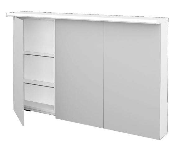 DREVOJAS ASTON GA3OE 120 zrkadlová skrinka 120x76,5x21 cm, osvetlenie, s vypínačom a el. zásuvkou, lamino, lesklá biela 79362 Obrázek - fotka