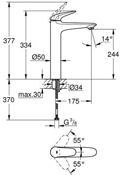 GROHE EUROSTYLE umývadlová stojanková batéria, chróm 23719003 Technický nákres