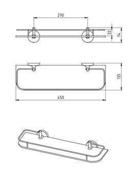 NOVASERVIS METALIA 1 polica 450 mm, nástenná, sklo, chróm 6175,0 Technický nákres
