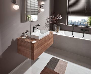 HANSGROHE VIVENIS umývadlová stojanková batéria, s odtokovou súpravou, EcoSmart, matná čierna 75020670 Obrázek - fotka