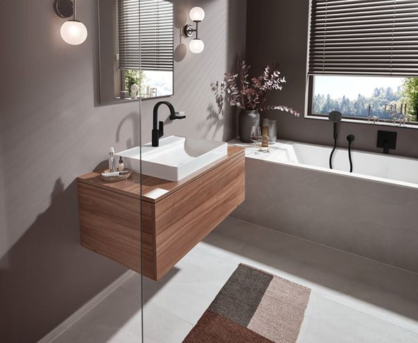 HANSGROHE VIVENIS umývadlová stojanková batéria, s odtokovou súpravou a otočným výtokom, EcoSmart, matná čierna 75030670 Obrázek - fotka