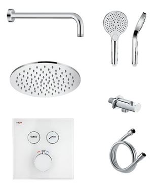 NDW KIT SWISSBOX sprchový set s termostatickou podomietkovou batériou, horná sprcha, ručná sprcha s 3 prúdmi, hadica, držiak, chróm PM09068/CH Obrázek - fotka