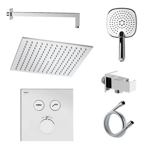 NDW KIT SWISSBOX sprchový set s termostatickou podomietkovou batériou, horná sprcha, ručná sprcha s 3 prúdmi, hadica, držiak, chróm PM09069/CH Obrázek - fotka