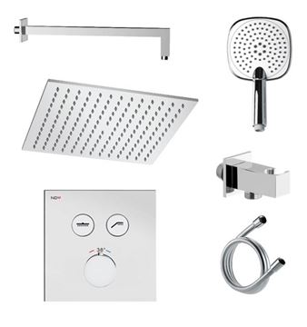 NDW KIT SWISSBOX sprchový set s termostatickou podomietkovou batériou, horná sprcha, ručná sprcha s 3 prúdmi, hadica, držiak, chróm PM09069/CH Obrázek - fotka