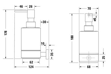 DURAVIT KARREE dávkovač tekutého mydla, nástenný, sklo, chróm 0099541000 Technický nákres