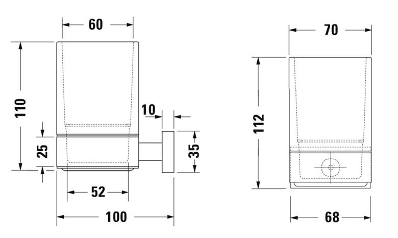 DURAVIT KARREE nástenný pohárik, sklo, chróm 0099511000 Technický nákres