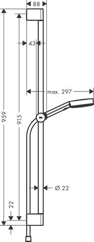 HANSGROHE PULSIFY SELECT S 3JET sprchová súprava 3-dielna, ručná sprcha pr. 105 mm, Relaxation 3 prúdy, tyč, hadica, matná čierna 24170670 Technický nákres