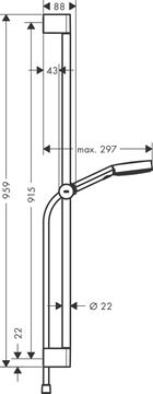 HANSGROHE PULSIFY SELECT S 105 RELAXATION 3JET sprchová súprava 3-dielna, ručná sprcha pr. 105 mm, 3 prúdy, tyč, hadica, EcoSmart, matná čierna 24171670 Technický nákres
