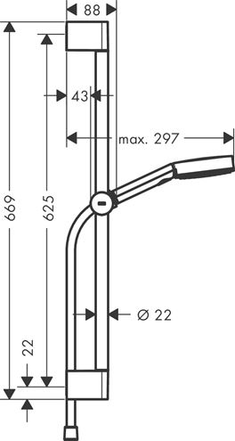 HANSGROHE PULSIFY SELECT S 3JET sprchová súprava 3-dielna, ručná sprcha pr. 105 mm, Relaxation 3 prúdy, tyč, hadica, EcoSmart, matná čierna 24161670 Technický nákres