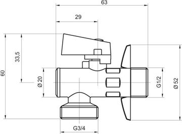 NOVASERVIS práčkový ventil 1/2"x3/4", chróm Z1234KF Technický nákres