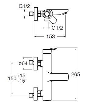 CRISTINA ELEVATION vaňová nástenná batéria, s prepínačom, chrome CRIEL10751 Technický nákres