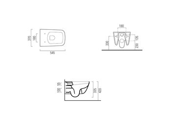 CONCEPT 300 závesné WC, Rimless splachovanie, Cataglaze VSRCO300N Technický nákres
