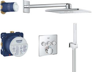 GROHE GROHTHERM SMARTCONTROL sprchový set s podomietkovou termostatickou batériou, horná sprcha s 2 prúdmi, ručná sprcha, hadica, držiak, chróm