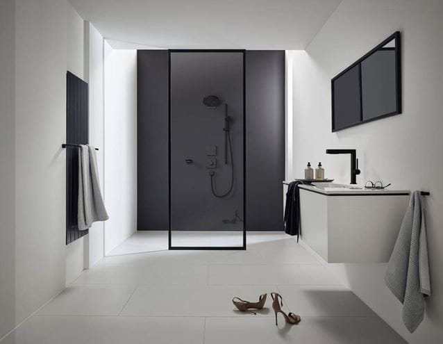 HANSGROHE PULSIFY S horná sprcha 260mm, 2 prúdy, s nástenným pripojením, EcoSmart, matná čierna 24151670 Obrázek - fotka