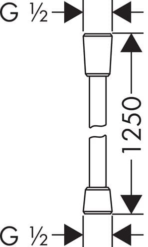AXOR sprchová hadica 1250 mm, hladká, s ochranou proti prekrúteniu a zlomeniu, chróm 28622000 Technický nákres