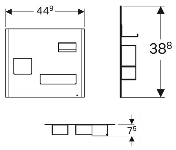 GEBERIT ACANTO magnetická tabuľa 44,9x7,5x38,8 cm, nástenná, s priehradkami, matná biela/matná láva 500.649.01.2 Technický nákres